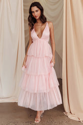 Auguste Tiered Frill Midi Dress Blush
