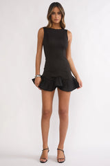 Chandelia Accordion Pleat Frill Mini Dress Black