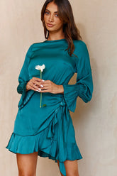 Darla Long Sleeve Satin Dress Forest Green