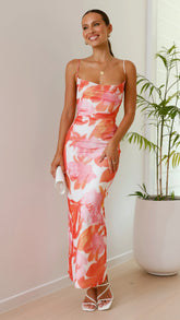 Ashley Maxi Dress - Pink/Orange Floral