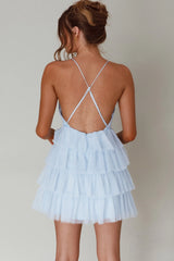 Auguste Tiered Frill Mini Dress Sky Blue