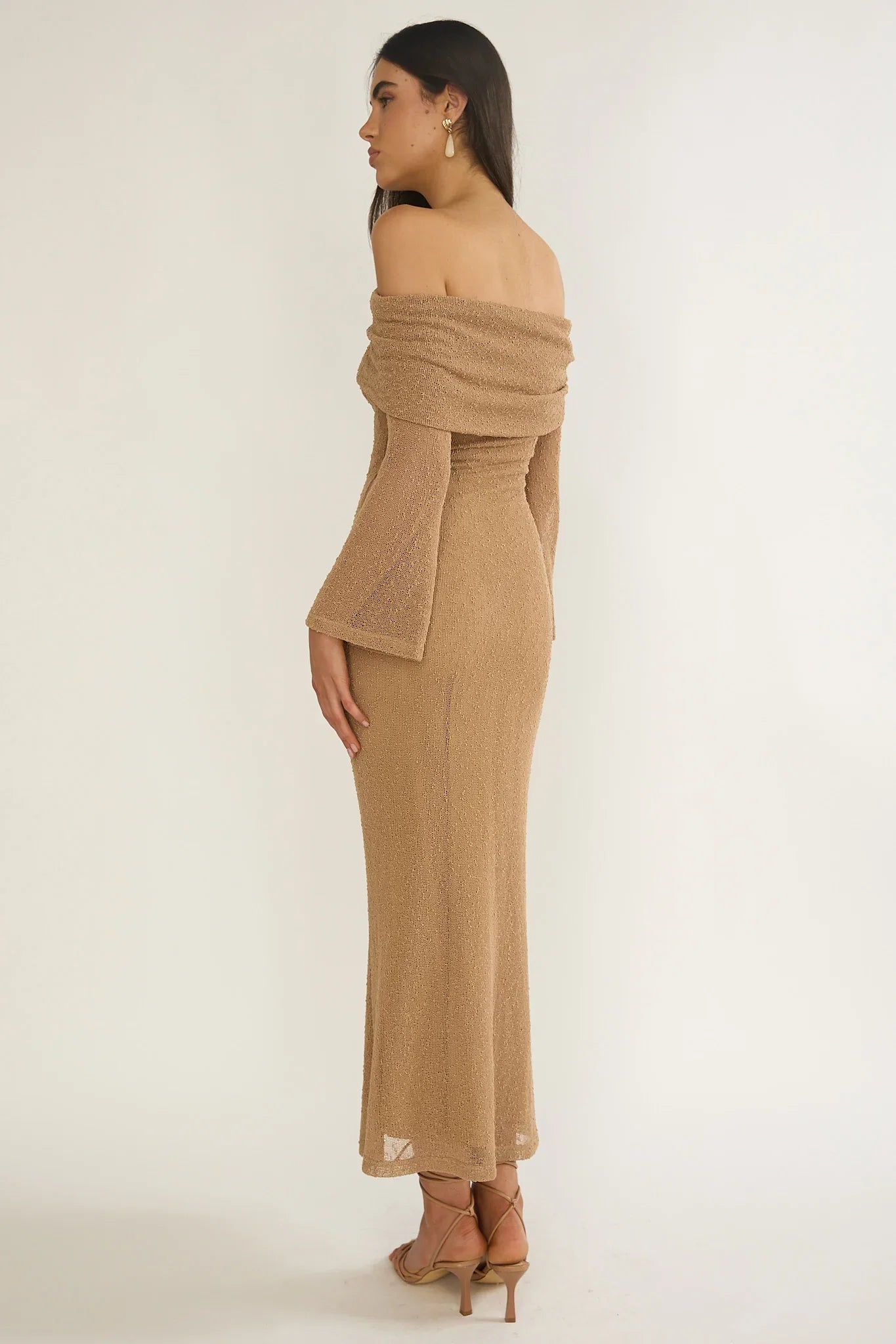 Alivya Off-Shoulder Knit Maxi Dress Mocha
