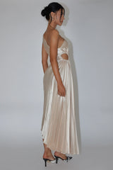 Brooklynn One-Shoulder Accordion Pleat Dress Champagne