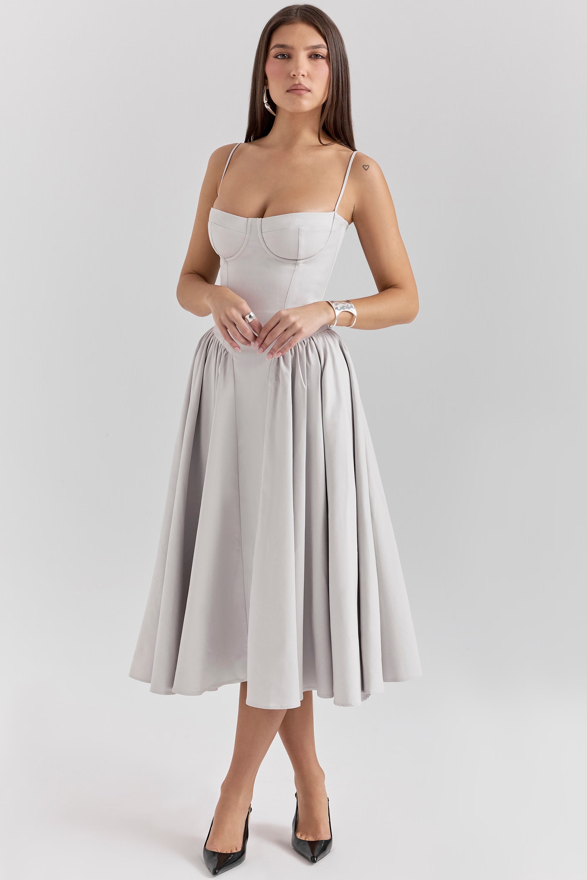 Dove Grey Corset Midi Dress