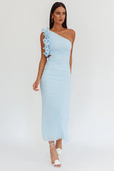 Deanna One-Shoulder Ruffle Maxi Dress Light Blue