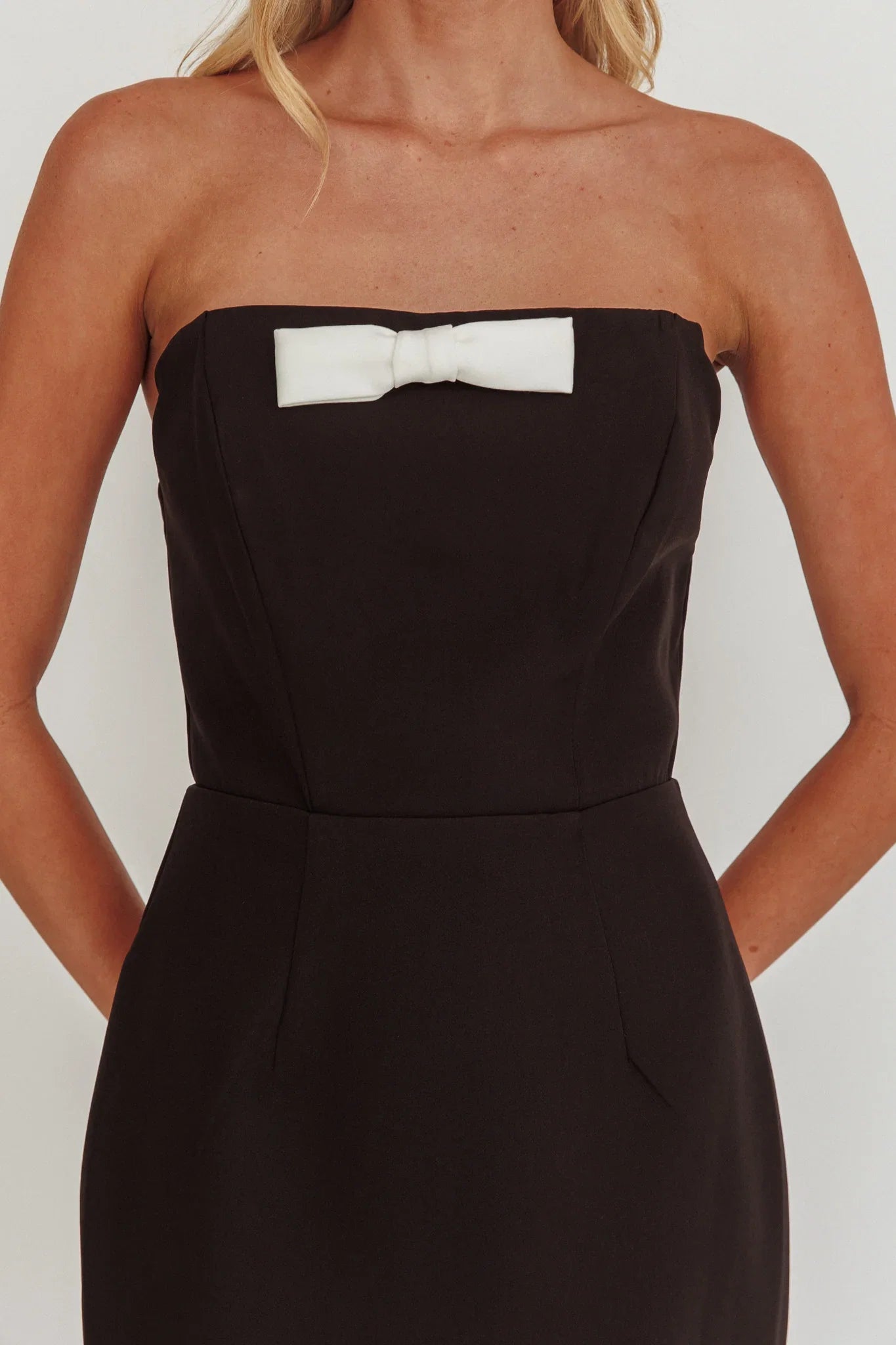 Cocktail Party Strapless Bow Bust Maxi Dress Black