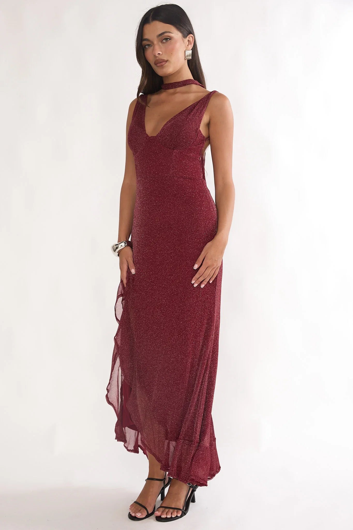 Chantrelle Twist Back Split Maxi Dress Wine