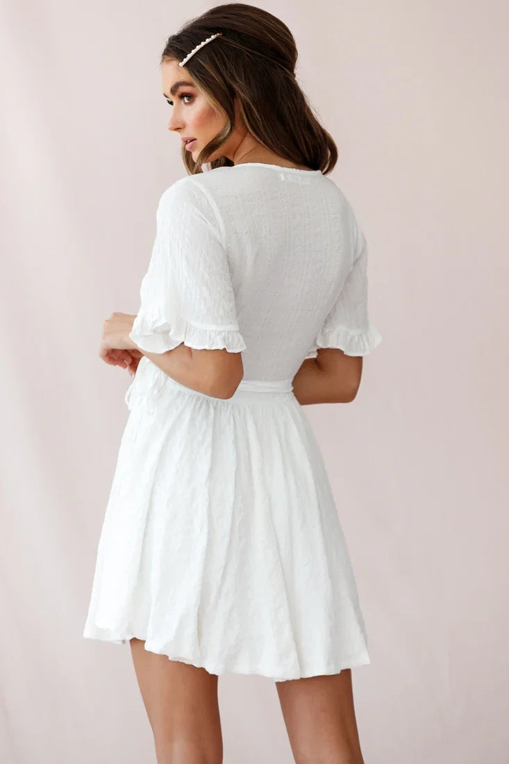 Cara Frill Trim Wrap Dress White