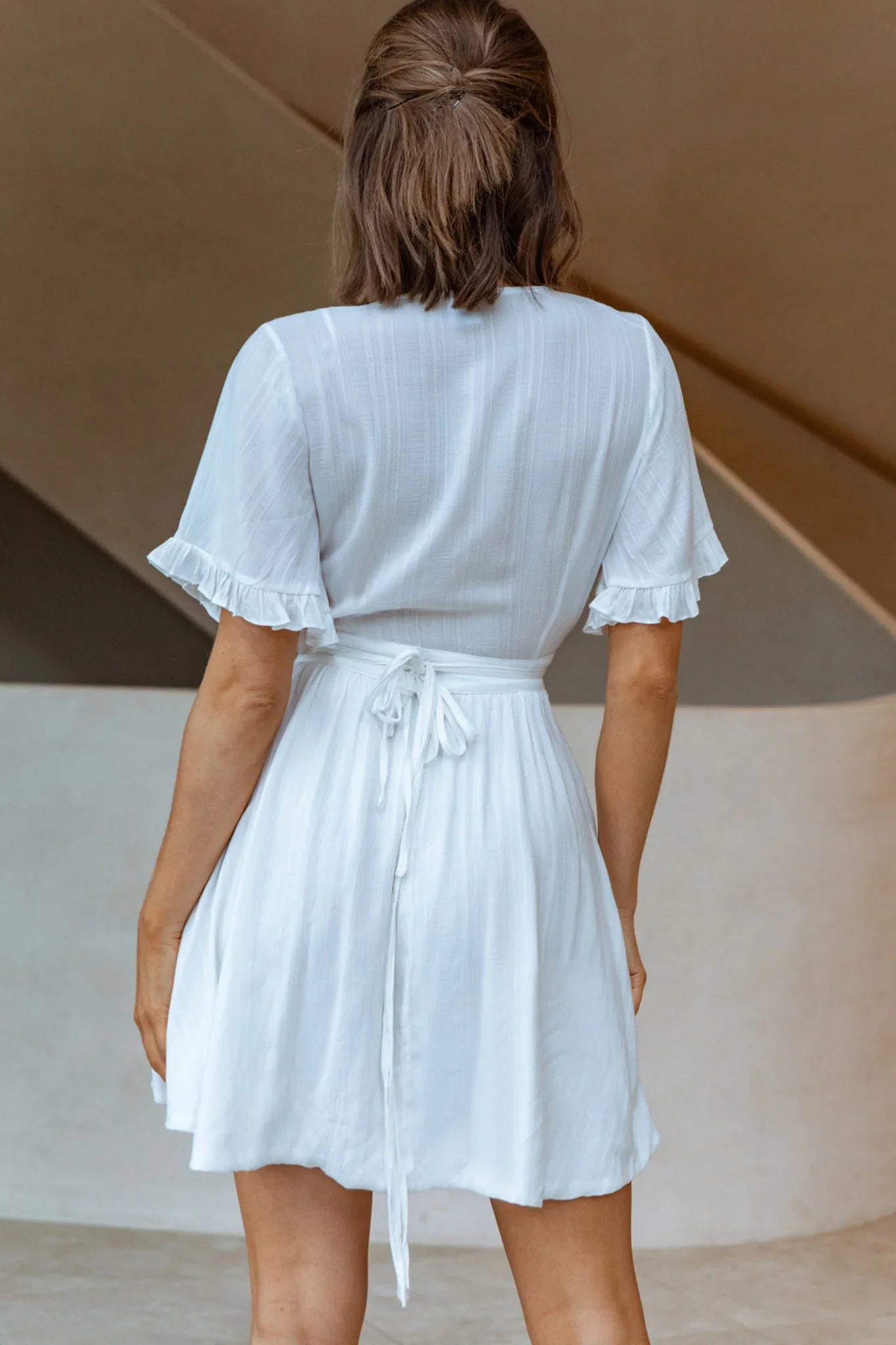 Cara Frill Trim Wrap Dress White