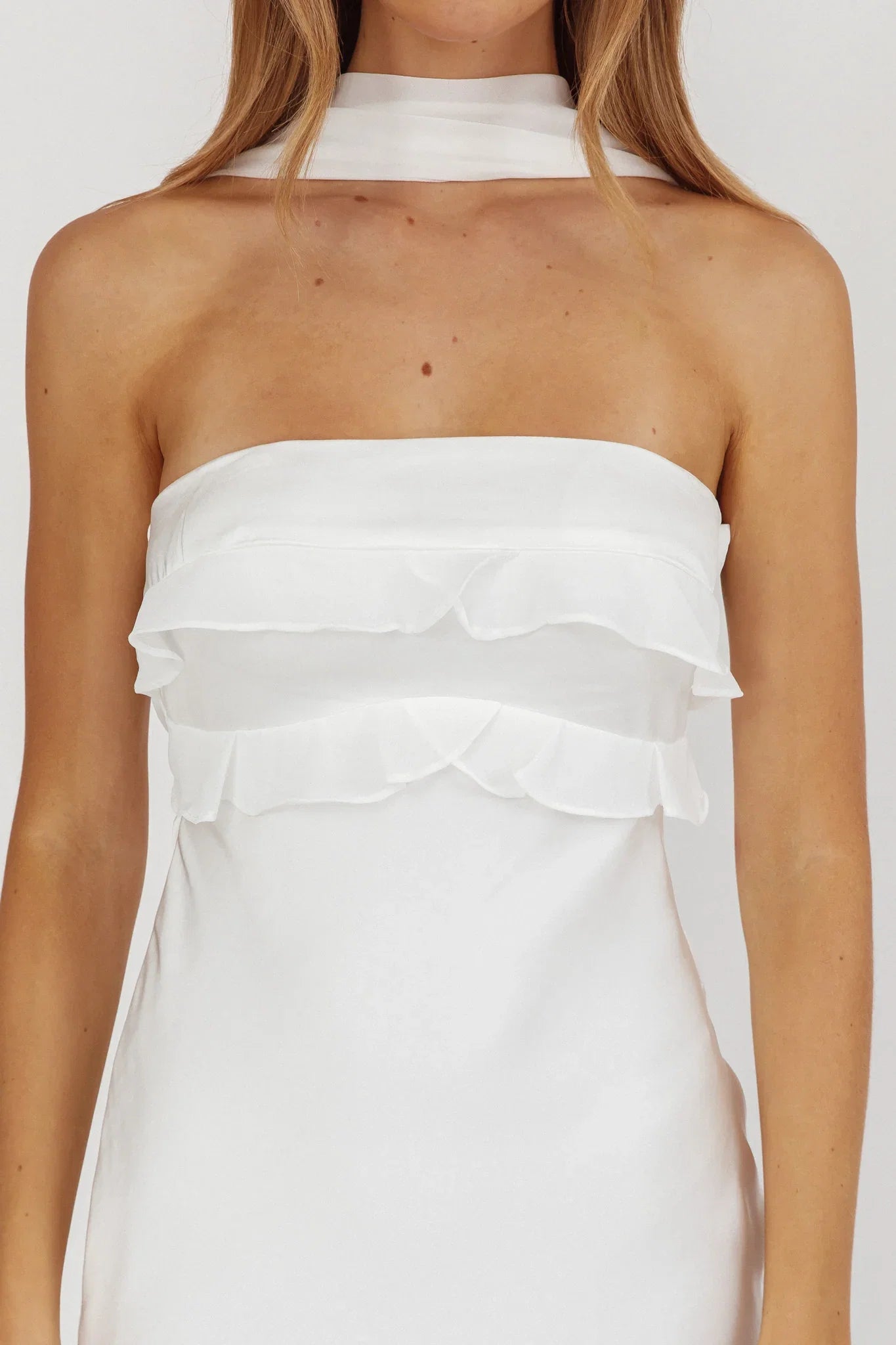 Damsel Reverse Halter Frill Trim Maxi Dress White