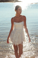 Athens Floral Bow Mini Dress White