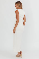 Daleela Asymmetric Neckline Maxi Dress Vanilla