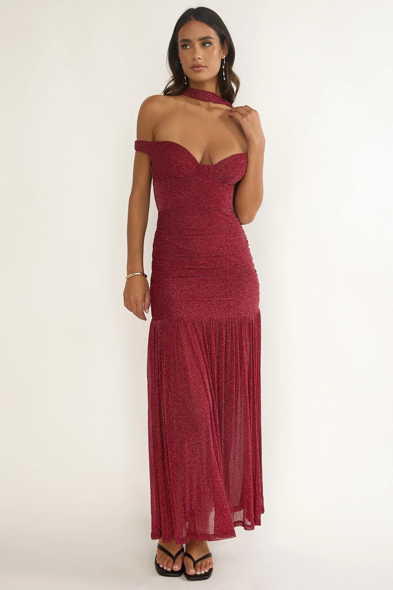 Delora Off-Shoulder Scarf Maxi Dress Red