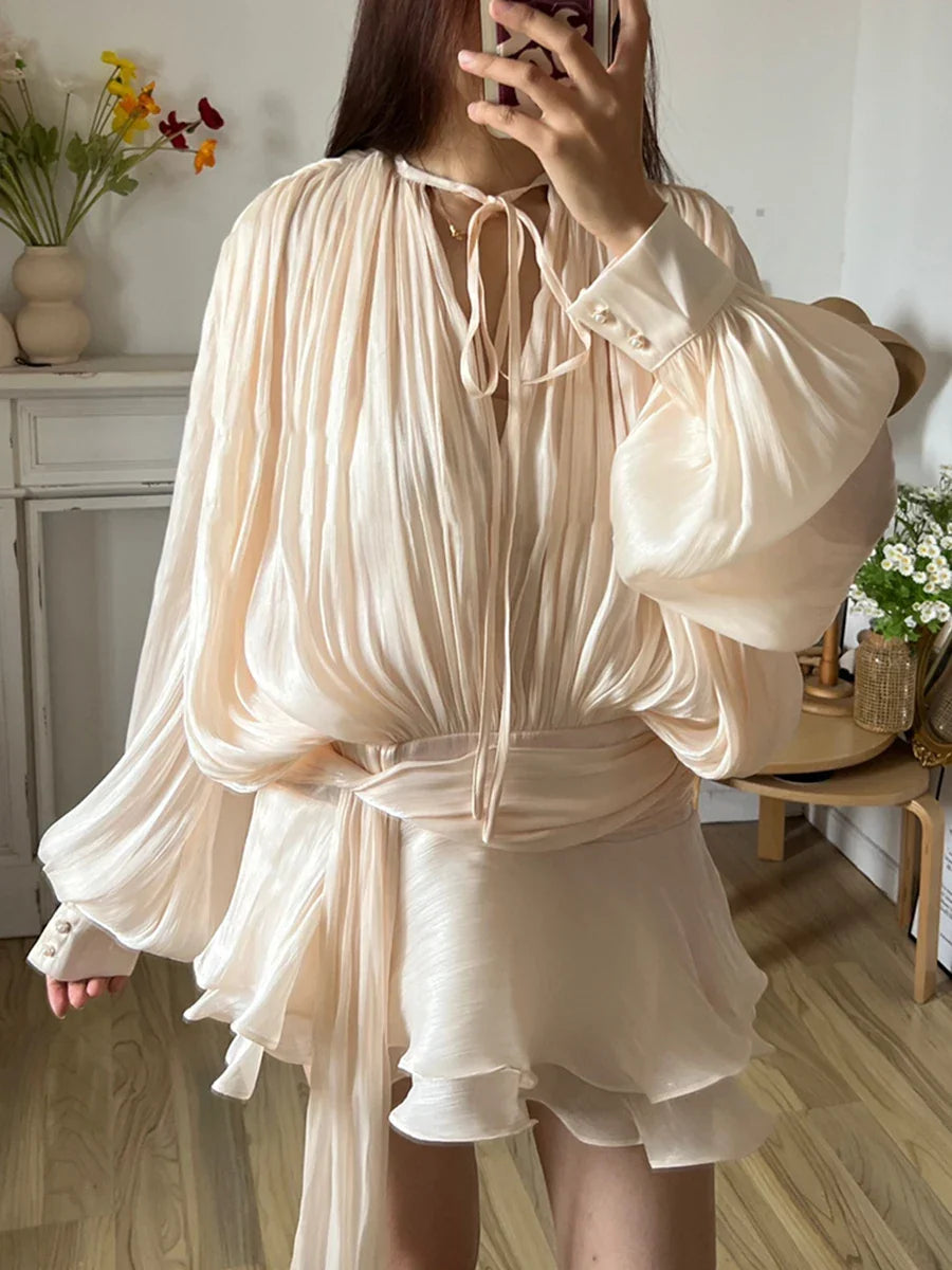Cream Pure Glow Draped Mini Dress